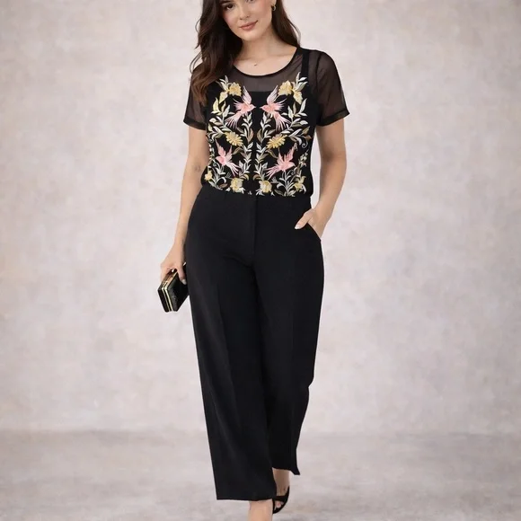 INC BLACK EMBROIDERED ROMANTIC 2 PIECE SHEER BLOUSE SET SIZE SMALL NWT - Picture 8 of 9